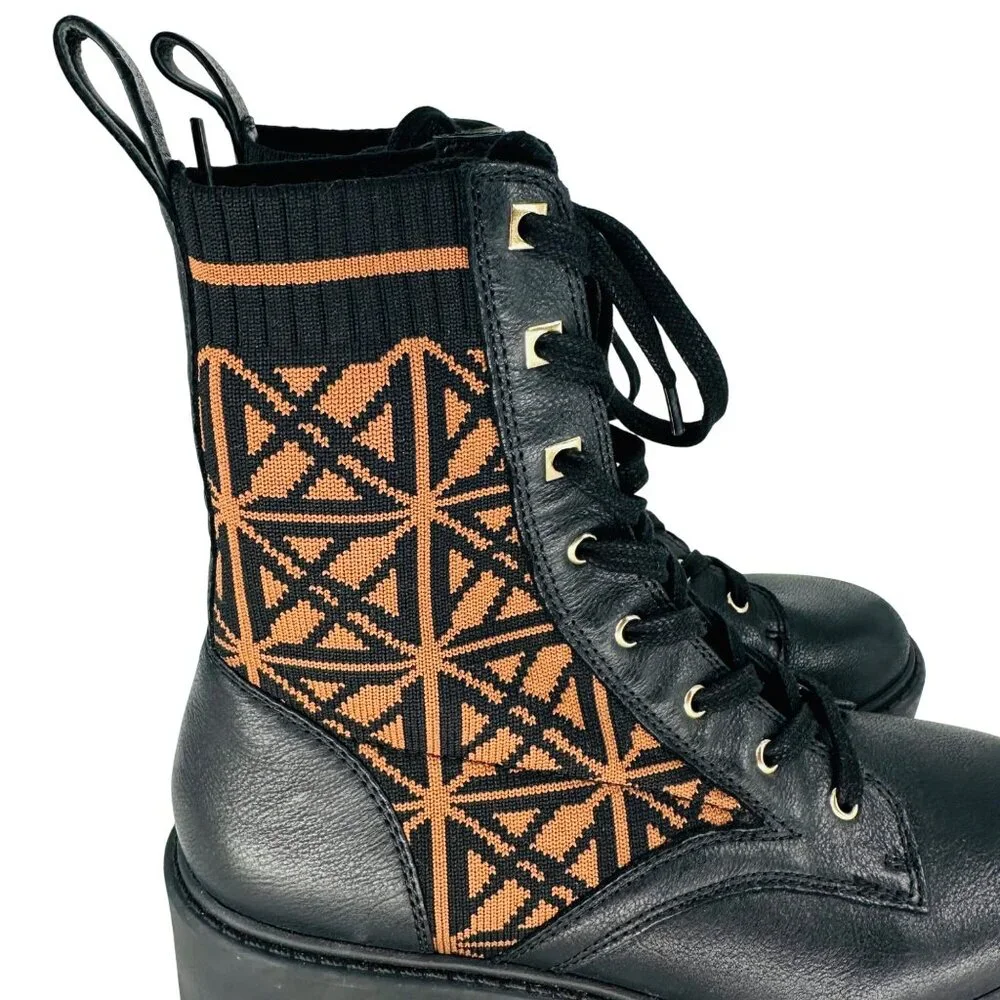 Antonio Melani Womens Black Brown Dempsey Leather Fabric Lace Up Combat Boots 6M - Picture 5 of 11